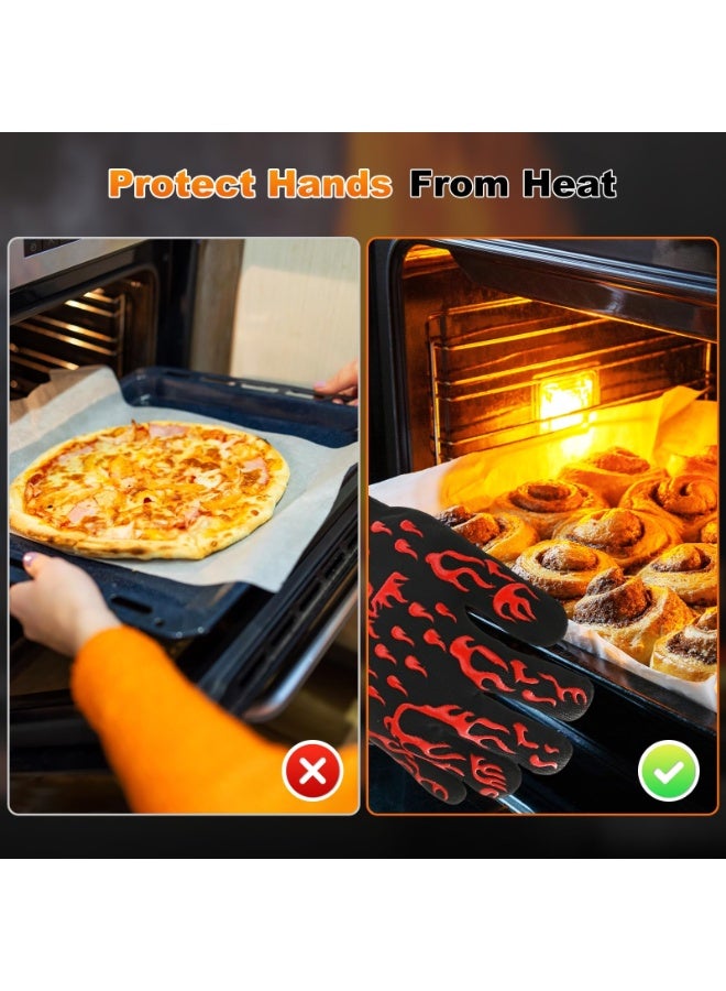 بي بي كيو 1-زوج من قفازات الشواء، قفازات شواء مقاومة للحرارة حتى 1472 درجة فهرنهايت ومقاومة للانزلاق للشواء/الخبز/الطهي [مقاس متوسط، أحمر] - Image 5